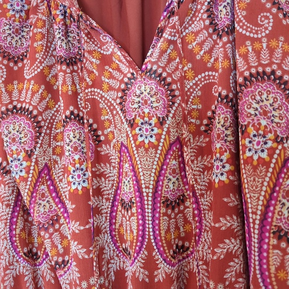 Rust Orange Red Floral Paisley Boho Tassel Short Dress - Picture 9 of 14